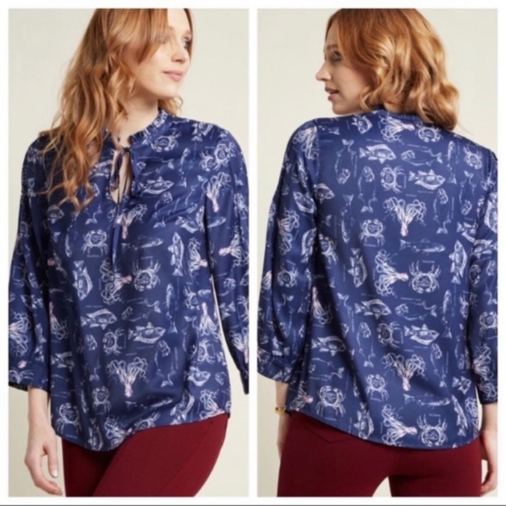 Modcloth Eccentric Bliss Sea Creature Blouse - Size M